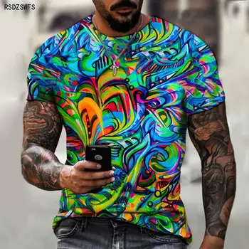 2021 új absztrakt mozaik minta 3D nyomtatás póló legkelendőbb 3D nyomtatás utcai hip-hop férfi alkalmi divat szín