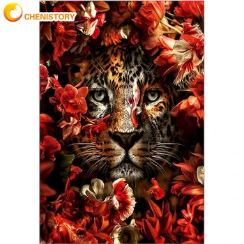 CHENISTORY olajfestmény a Számok Virágok Tigris DIY Állatok Felnőttek Számára, Festékek Száma Festmény Készletek DIY Ajándék lakberendezés Művészet