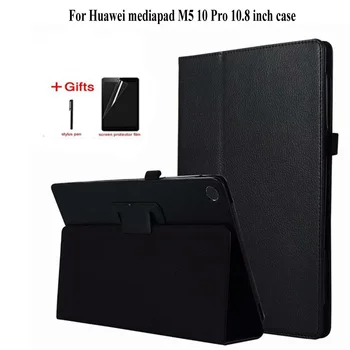 Licsi PU bőrtok Huawei MediaPad M5-10 Pro Tabletta Fedezi a Huawei MediaPad M5 10.8 CRM-AL09 CRM-W09 Esetben +film