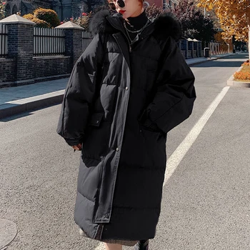 Hosszú Kabát Téli Zubbonyok Női Alkalmi Prémes Kapucnis Bélelt Kabátok Női Outwear Puffer Kabátok koreai Divat Zubbonyok 2021