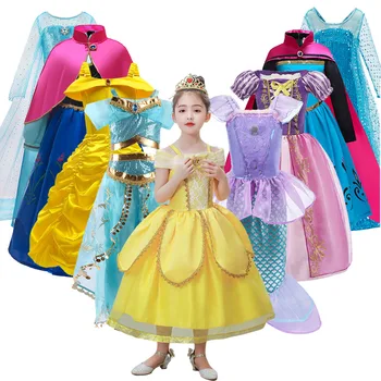 A Lány Elsa Ruha Gyerek Cosplay Jelmez Gyerekeknek Divatos Álruhában Rapunzel Belle, Anna Születésnapi Party Hercegnő Farsangi Estélyi Ruha