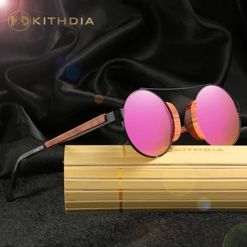 KITHDIA Női Bambusz Fából készült Napszemüveg, szemüveg Polarizált A Bevonat Tükrözött UV 400 Védelem, Objektívek, Fa Dobozban