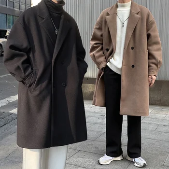 Őszi Téli Férfi Gyapjú Por eltömíti Japán Stílus Streetwear Férfi Laza egyszínű Kiváló Minőségű Férfi Vastag, Meleg Kabátot