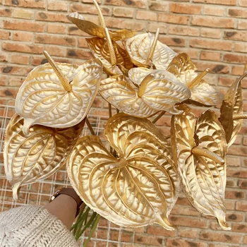 Arany Anthurium Növény Mesterséges Virágokat Karácsonyfa Új Évet Otthon Váza Dekoráció Hamis Virágok Elrendezése