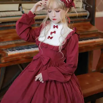 Viktoriánus Gótikus vintage édes lolita ruha palota csipke Bowknot girdling bor vörös ruha, aranyos lány, gothic, lolita op loli, mert