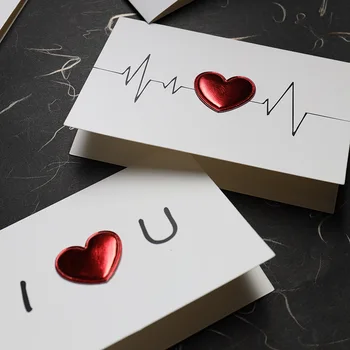 Karton PU Bőr 3D-s Szív üdvözlőlap DIY Szerelem Sztereó Születésnap Valentin-Kártya Szeretlek szívverés anyák Napja Kártya
