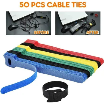 50Pcs T-típusú Újrafelhasználható Kapcsolatok tépőzáras Rögzítő Szalag Nylon Velcros kötegelő Velcros Heveder Wire Kábel Szervező