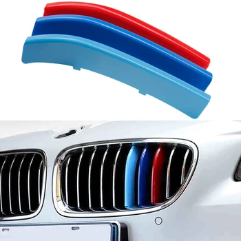 3Pcs Tri-color Első Lökhárító Rács Matrica Autó Csíkokra Vágja, BMW 5-ös Sorozat F10 2014-2017 Grill Csomagtartóban Embléma Címke Jelvény Matrica