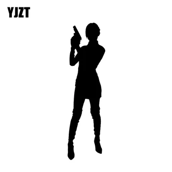 YJZT 4.4*15.9 CM Érdekes Szexi Lány, Nő Fegyvert Grafikus Autó Matrica Fekete Ablak Kiegészítők Vinil-C12-0358