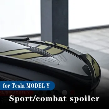 A Tesla Model Y Szénszálas Fekete máz Autó Spoilerek 3D extrudálás flakonfúvó F-HD Spoiler Autó beszerelés matt fekete
