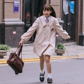 Japán Streetwear Lolita Kabát, Gyapjú Keverék Főiskola Egységes Cosplay Vintage Harajuku Aranyos Női Kabát Tavaszi, Őszi Ruházat