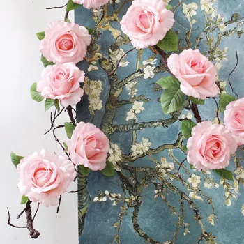 182cm művirágok Rose Rattan Hamis Növények Levelei Selyem Rózsa, Szőlő, Borostyán Esküvői Boltív Garland Fél Otthoni Dekoráció