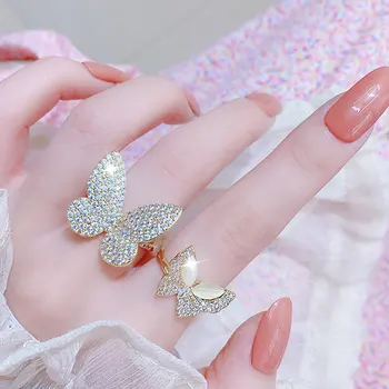 Ragyog Cirkon Gyűrűk Luxus Pillangó Gyűrű Gyönyörű Bling AAA Cirkon Gyűrű Finom Ékszerek A Nők Esküvői Glamour Eljegyzési Ajándék