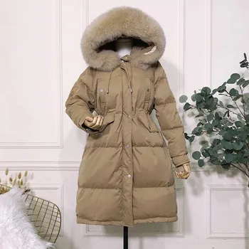 2021 Női Téli Kabát 90% Fehér Kacsa Le, Kabát, Hosszú Igazi Nagy Róka Prém Kapucnis Meleg Kabátot Hó Outwear