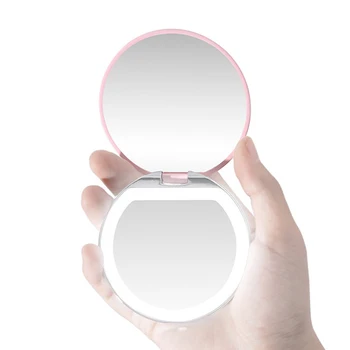 3X-os Nagyító Megvilágított sminktükör Fény Mini Kerek Hordozható LED Teszik Fel Tükör Érzékelő USB Feltölthető Kézi Smink Tükör