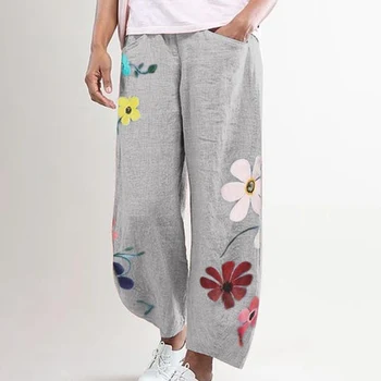 Női Alkalmi Hárem Nadrág Nyári Rugalmas Derék, Széles Láb Nadrág Vintage Virágmintás Nadrág Femme Laza Pantalon Plus Size