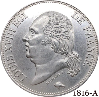 Franciaország 1816 5 Frank - Louis XVIII Csupasz Fejét Érme Fém Cupronickel Bevonatú Ezüst Gyűjthető Emlék Érmék Másolat