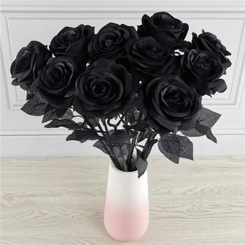 Fekete Mesterséges Selyem Rózsa Csokor Halloween 10PC/Sok Gótikus Virágok, Esküvői Mesterséges Növények Party Esküvői Dekoráció Virágok