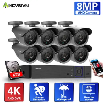 HD 8MP 4/8CH AHD Analóg Videó Megfigyelő Rendszer CCTV Kit A 4K Biztonsági Kamera éjjellátó Vízálló Kültéri DVR 2TB HDD