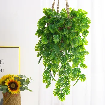76 cm Mesterséges Zöld Növények Lóg Borostyán Levelek Retek Hínár Szőlő Hamis Virágok Szőlő Otthon Kert Fal Party Dekoráció