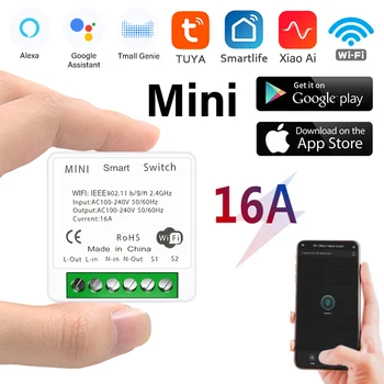Tuya Wifi 16A Mini Smart Kapcsoló Modul Intelligens Otthon Automatizálás Támogatja, 2-utas Vezérlés Időzítő Dolgozni Alexa, a Google Haza