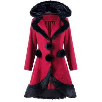 Karácsonyi Piros, Meleg, Kapucnis Kabátban, Ősszel, Télen Gyapjú Kabát Női Közép-Hosszú Divat Egysoros Nők Vékony Gyapjú Kabát