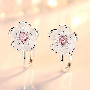Romantikus Rózsaszín Cseresznye virágok Virág Klip Fülbevaló Női Lovely Sakura Mandzsetta Fülbevaló Japán Aranyos Fülbevaló Kiegészítők, Ajándékok