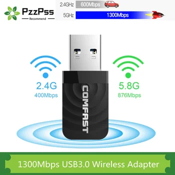 PzzPss 1300Mbps Mini USB3.0 Wifi Adapter Wifi Hálózati Kártya Dual Band 5.8 G/2,4 GHz-es Vezeték nélküli HÁLÓZATI USB Adapter PC Asztali Laptop