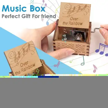 Mini Zenedoboz Faragott Fa Musical Karácsonyi Ajándékok Doboz Kezét Music Box Musical 18 Át A Hajtókar Megjegyzés Szivárvány Gyermek Ajándékok