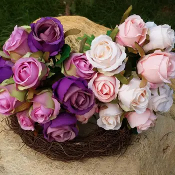 12 Rózsa Csokor Virág Mesterséges Selyem Csokor Virágot Selyem Rózsa Esküvői Megállapodás Menyasszonyi Csokor