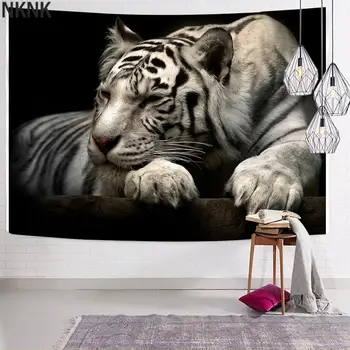 NKNK Márka Fehér tigris Tapiz Állat Kárpit Fekete Lajstromszám Mandala Art Home Tapestrys Falra Mandala Boszorkányság Nyomtatott