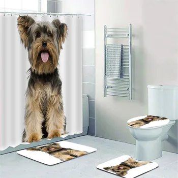 Vicces Nevet Yorkshire Terrier Kutya Fürdőszobában Zuhanyzó Függöny Szett Ül Yorkie Kiskutya Kutya Fürdő Szőnyeg, Szőnyegek Wc Pet Dekoráció Ajándék