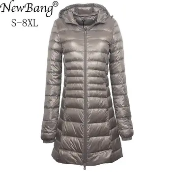 NewBang 7XL 8XL, Plusz a Hosszú Kabát Női Téli Ultra Könnyű Kabát Női Kapucnis Kabát Le Női Nagy Méretű Kabátok