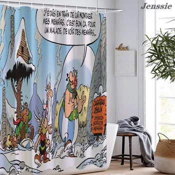 Asterix Kalandok zuhanyfüggöny Vicces Rajzfilm Fürdő Függöny Luxus Fürdőszoba Dekoráció Vízálló Zuhanyzó Függöny 180*180cm