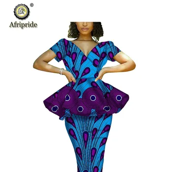 Afrikai 2 darabos készlet, a nők dashiki maximum + print skrit meghatározott ankara ruházat viasz viselet blúz, ing AFRIPRIDE S1926004