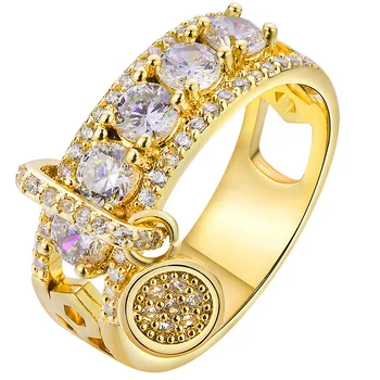 POPACC Női Rose Gold-bevonatú Klasszikus Szimbólumok Intarziás Cirkon Gyűrűk Ajándékok Női Igazi Arany-bevonatú Lemez Gyűrű