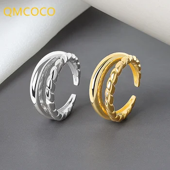 QMCOCO 925 Sterling Ezüst Egyszerű, Minimalista Nyitva Állítható Ujj Gyűrű Női Divat Női Dupla Vonalak Ékszerek
