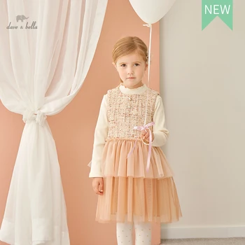 DKY19586-K dave bella őszi csajos divat a levelet szilárd nyomtatás terítette ruha gyermekek édes ruha gyerek csecsemő lolita ruhák