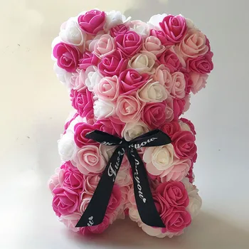 Vegyes színű 25cm Rose Medve Valentin Napi Ajándékok, Esküvői Dekoráció Romantikus Kézzel készített Rózsa Virág Mackó