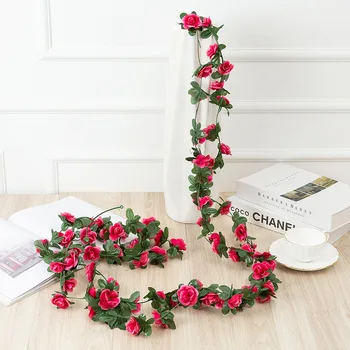 2db 2.5 m 45heads Hamis Rózsa, Szőlő, Virágok Koszorú Növény Mesterséges Virág Lóg Rose Borostyán Otthon Hotel Esküvő Kert, Dekoráció