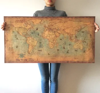 Tengeri Óceán Tengeri világ térkép Retro, régi Művészeti Papír Festmény Home Decor Matrica Nappali Poszter Kávézó Antik poszter