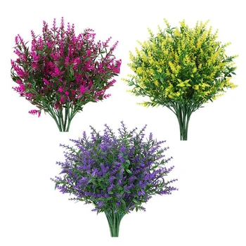 24 Kötegek Kültéri Mesterséges Levendula Hamis Virágok Nem Fakulnak Ál Műanyag Növények, Kerti Terasz, Veranda Dekoráció