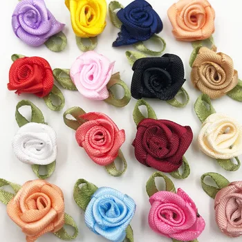 50pcs Mix színű szalag rose kézzel készített virágok ruha varrás kellékek appliqués diy kellékek esküvői dekoráció A039