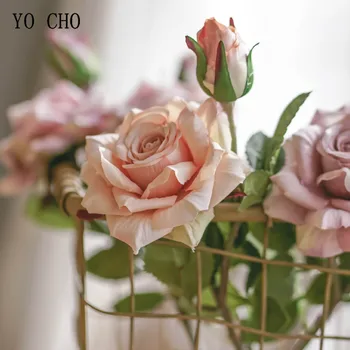 Rose Mesterséges Selyem Virágok Nagy Retro Fehér Rózsaszín Ál Rózsa Flores Artificiales Hamis Vintage Virágok Őszi Esküvői dekoráció