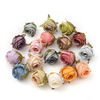 4cm Őszi színek bud White Rose Mesterséges Selyem Virág Fejek Esküvői Dekoráció DIY Koszorú Scrapbooking Kézműves Hamis Virágok