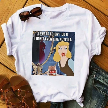 Nyáron Új Divat Hercegnő Nutella Grafikus Nyomtatott Női póló Női Rövid Ujjú Tshirts Lányok Disney Rajzfilm Maximum Tee