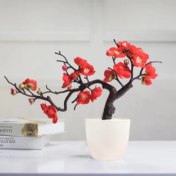 Kínai Stílusú Mesterséges Virág Készlet Műanyag Edények Bonsai Szilva Nappali Asztal Home Hotel Irodai Dekoráció