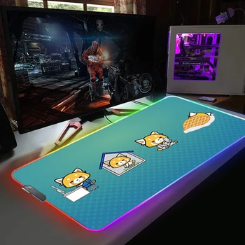 Aggretsuko Anime Egér Pad Gamer Mousepad RGB Billentyűzet Mause Ped Laptop gumiszőnyeg LED Számítógép Asztal Egér Szőnyeg Xxl Egerek