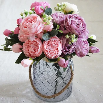 5 Fej Mesterséges Rózsa Virág Igazi Kapcsolatot Selyem hamis Virág Esküvő, Házasság, Kezében Csokor Flores Otthon Kert Dekoráció
