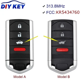 DIYKEY FCC:KR5434760 Közelség Okos Távirányító Autó, kulcstartó, 4 Gomb 313.8 MHz Acura ILX 2013 2014 2015 P/N:72147-TX6-A01